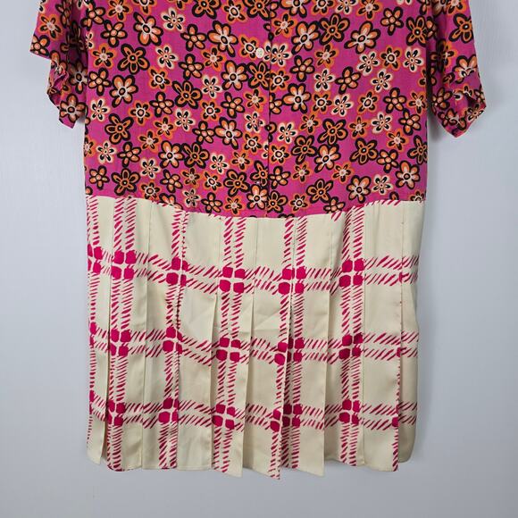 Marni x Uniqlo Mixed Pattern Pleated Shirt Dress Floral Plaid Colorblock Large - Picture 7 of 8